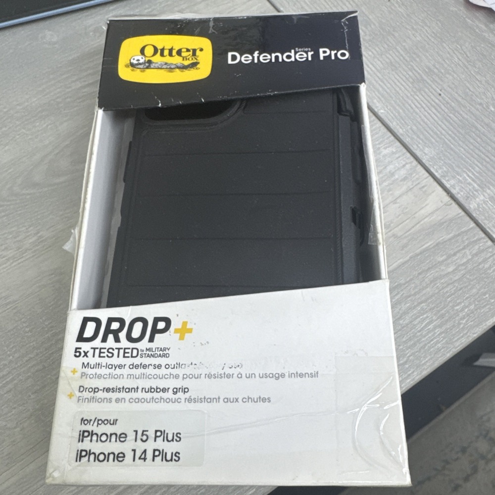 OtterBox Defender Pro Rugged Case Black for iPhone 14+  15 +Drop-Resistant